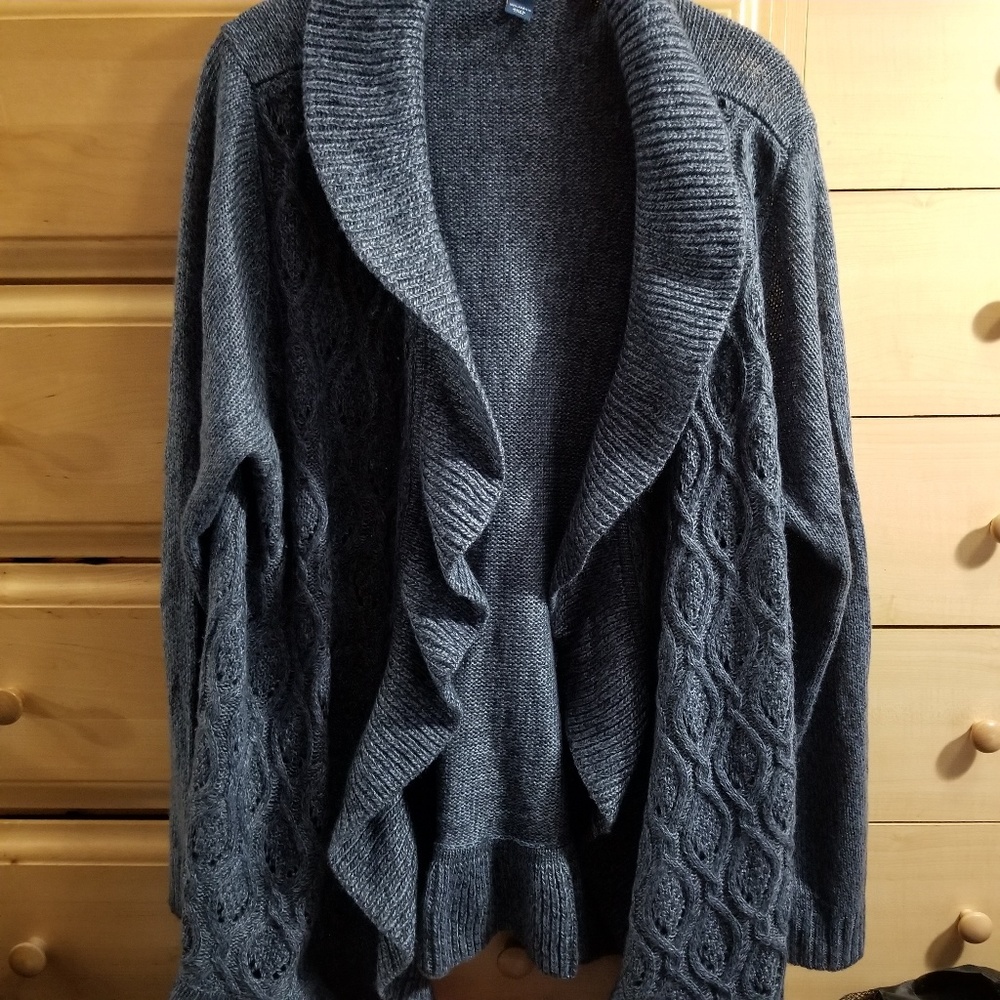 Karen Scott Plus Size Cable Knit Ruffle Cardigan